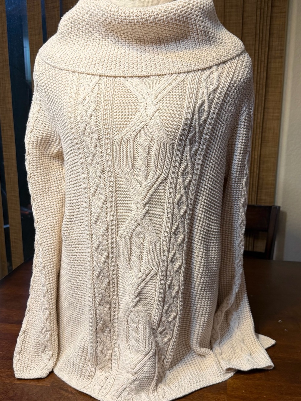 Women's Cream Cable Knit Cowl Neck Sweater